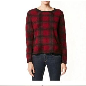 360Cashmere Paloma Oxblood & Black Window Pane Plaid Pullover Sweater, Medium